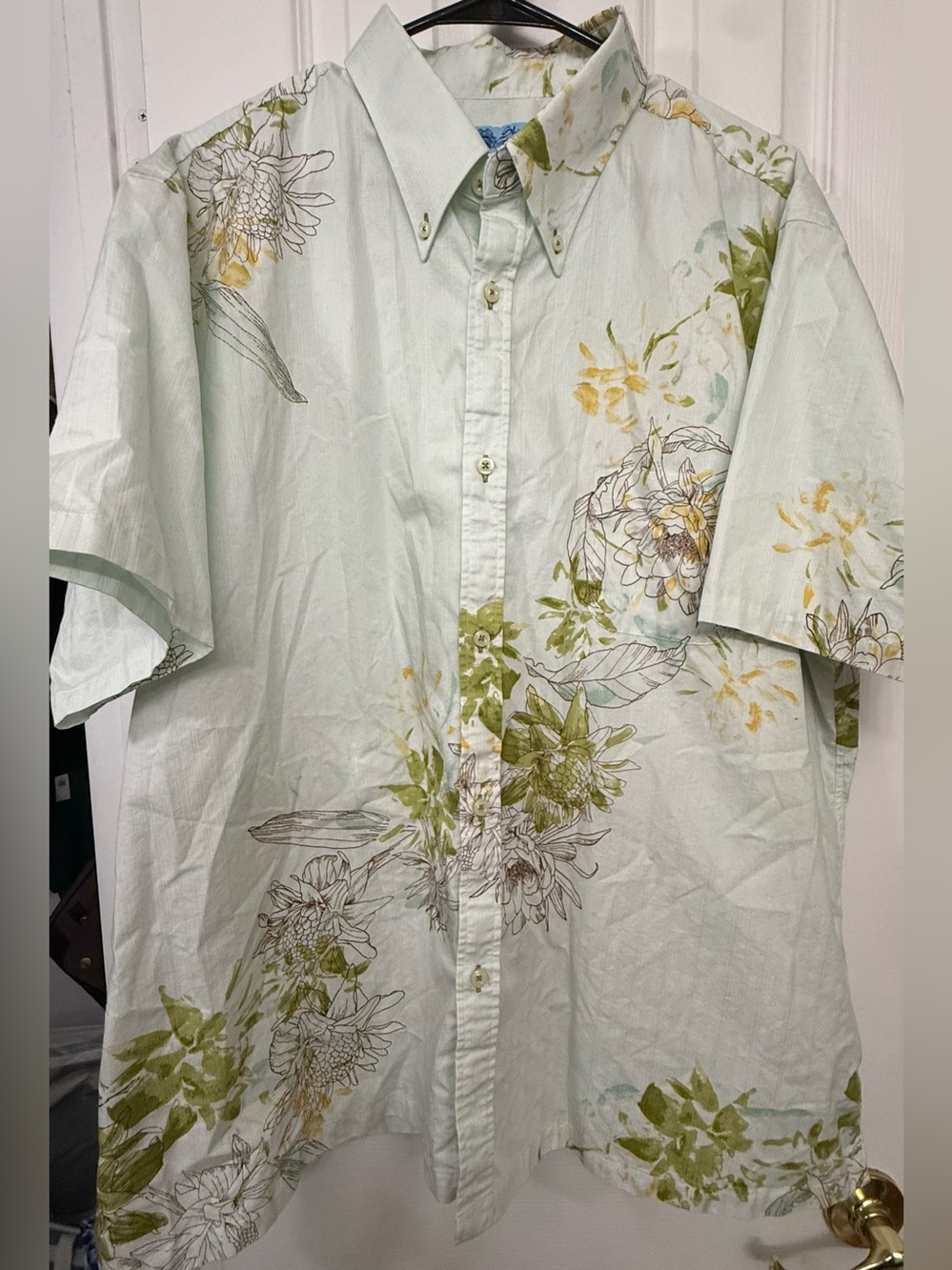 Men's Shirt by ShisaTropical Wear.  Button down shirt with Green Floral  Button